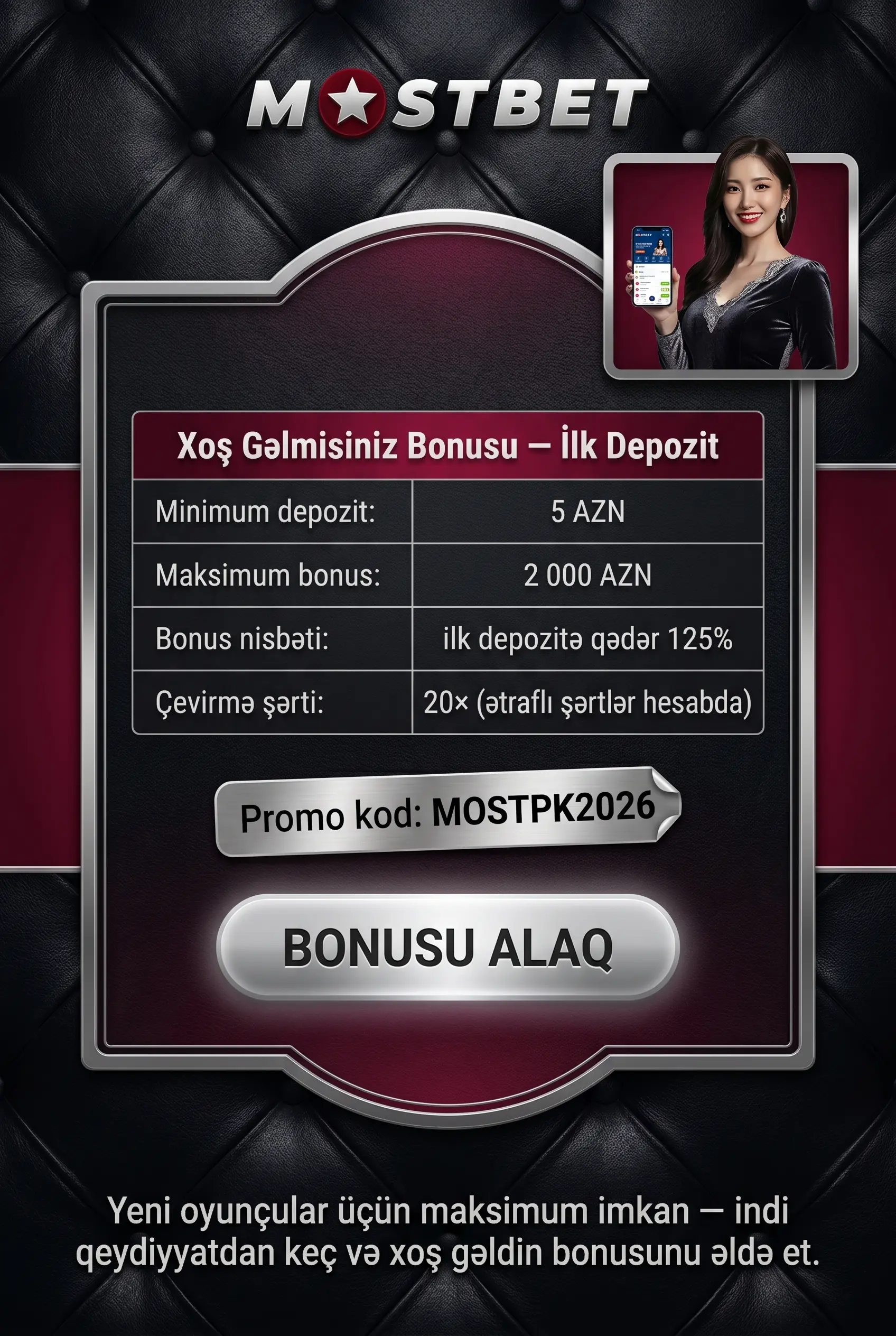 İlk depozit üçün xoş gəldin bonusu